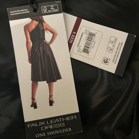 Sofia Vergara NWT SZS Black Faux Leather One Shoulder Dress Goth Timeless Y2K - Picture 14 of 14